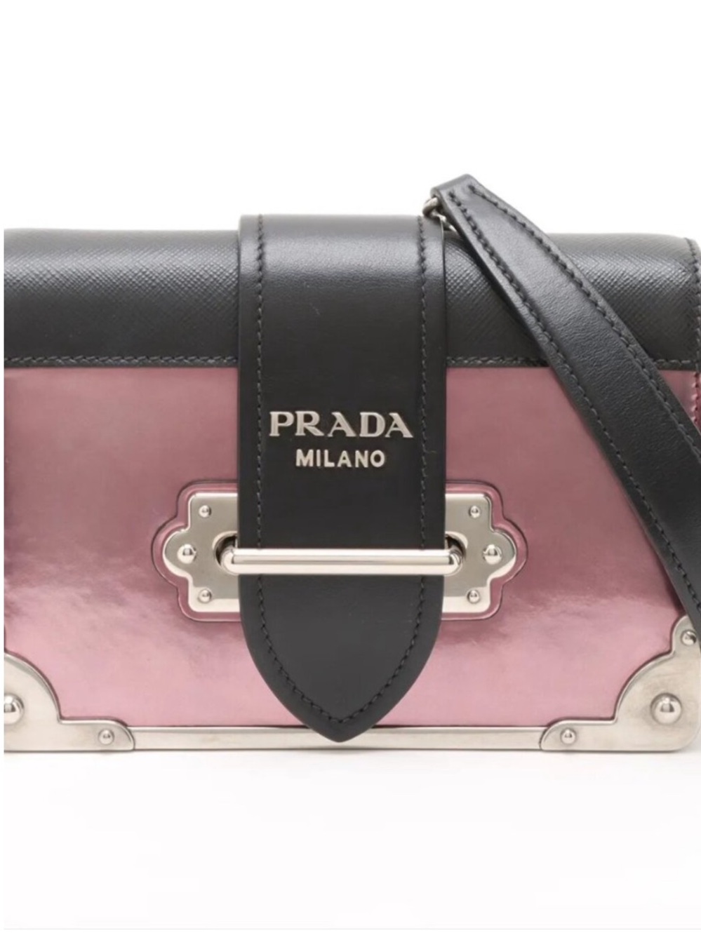 Prada Pink and Black Leather Crossbody with Silver Hardware
